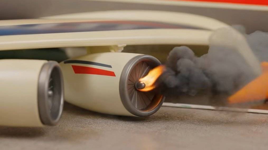 Kidibli - effet spécial moteur en feu sur maquette avion